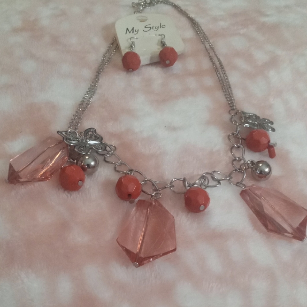 Orange and Silver Jewelry Set